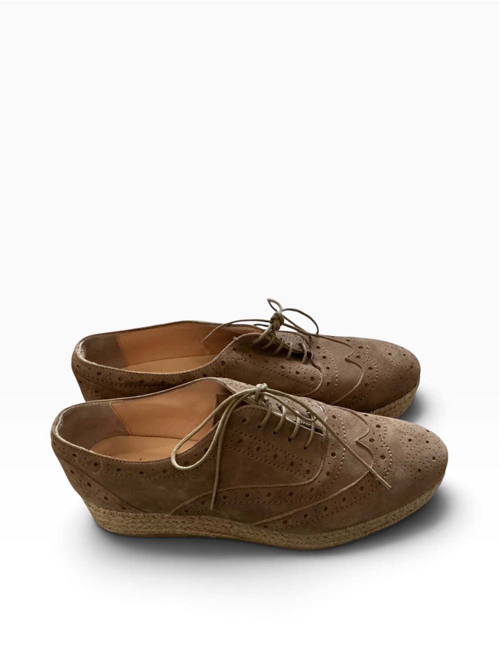 Minelli Spain Women's Brown Suede Wingtip Lace-Up Wedge Oxfords size 38